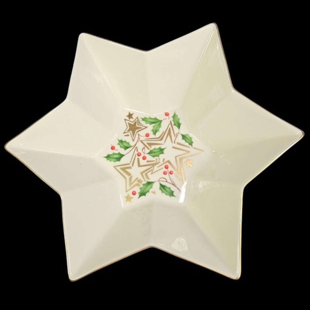 Lenox Christmas Serving Bowl Brightest Star Shaped Holly Berry Lg 11 In New READ